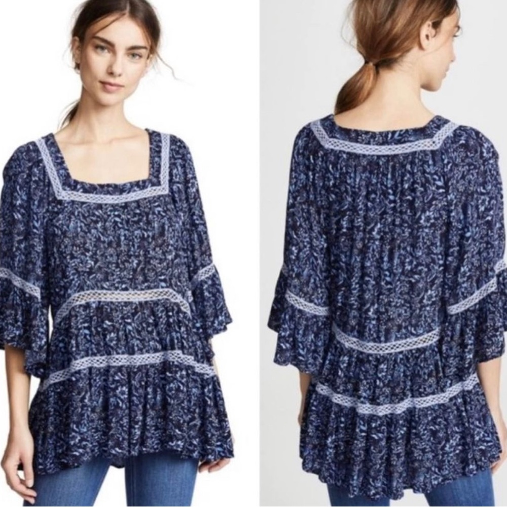 Anthropologie free people blue boho peasant top small nwot